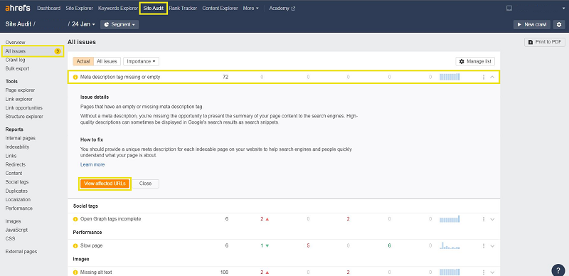 ahrefs missing meta description error