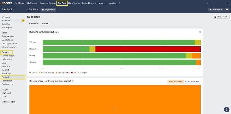 site audit duplicate content SEO issue