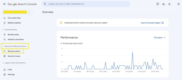 Search Console manual action notification